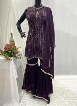 Georgette Purple Reception Wear Hand Work Readymade Sharara Suit